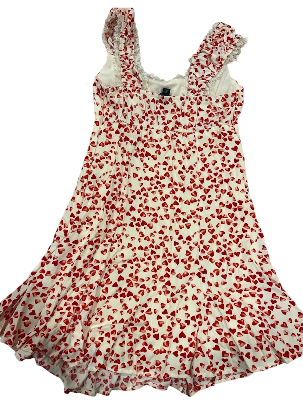 Fully Lined~Cream Dress w/ Red Hearts Very Elegant & Sexy ~Sleeveless w/ Ruffles - Picture 3 of 7